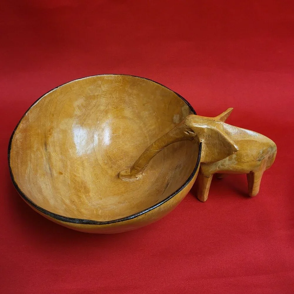 Vintage Wooden Handmade Elephant Bowl Dish Wood Carving